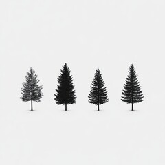 Fototapeta premium Four Evergreen Trees in a Row Against a White Background