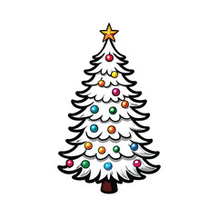 Create a scalable vector graphic of a Christmas tree with editable strokes, allowing for color variations and customization.  Include ornaments.