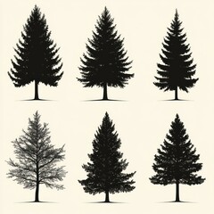 Obraz premium Six Silhouettes of Evergreen Trees Displayed in Rows
