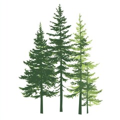 Fototapeta premium Three Tall Evergreen Trees Stand Tall Against White Background