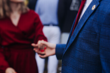 High school graduates dancing on prom, waltz and classical ball slow dance in dresses and suits on...