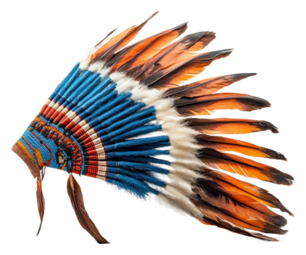 Feathered headgear a celebration of indigenous cultural heritage isolated on transparent background