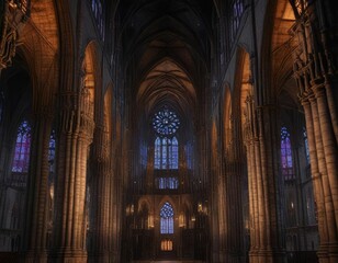 Fototapeta premium Towering Gothic cathedral illuminated by night lights , night light, sky, arch