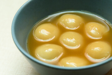 Traditional food for the Chinese Lantern Festival.  A Chinese snack, Tangyuan (sweet rice balls).

