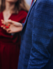 High school graduates dancing on prom, waltz and classical ball slow dance in dresses and suits on...