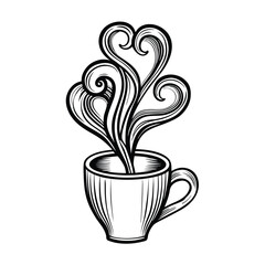 Create an editable stroke vector graphic of a steaming coffee mug, suitable for various design projects.  Include realistic steam detail.