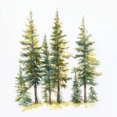 Obraz premium Watercolor Painting of Evergreen Trees in a Forest