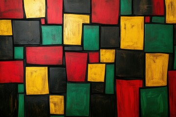 Abstract Geometric Art in Pan-African Colors for Black History Month, Red, Yellow, Green, Black, Bold Poster Celebrating African Heritage and Unity with Modern Design