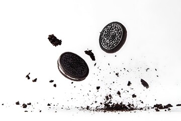 Delicious Chocolate Oreo Cookies Crumbling in Mid-Air