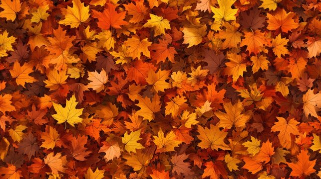Large pile of autumn leaves with colorful fall foliage in a natural background scene