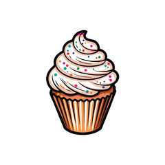 Create an editable stroke vector graphic of a delicious cupcake topped with fluffy frosting, suitable for various design projects.