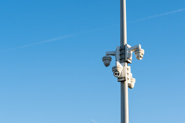 Security Cameras Installed In City On Metal Pole