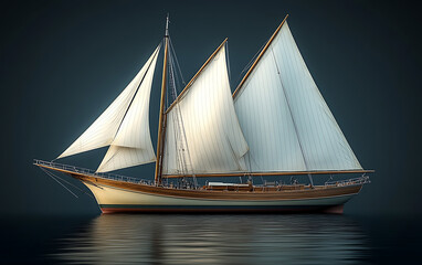 Obraz premium Classic Sailboat Model with Wooden Elegance and White Sails