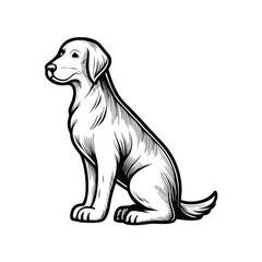 Create an editable stroke vector illustration of a dog sitting, showcasing detailed fur and posture.  Include variations in line weight for visual appeal.