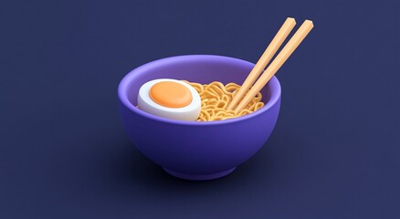 Fototapeta premium 3D render of a bowl of noodles with an egg and chopsticks. (1)