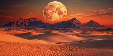 Desert Landscape Under a Giant Moon