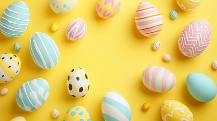 Fototapeta premium Decorative Easter Eggs on Bright Yellow Background