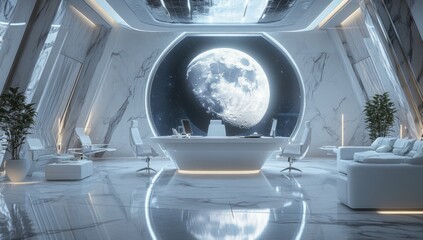 Futuristic Lunar Office: A Modern Space Station Design