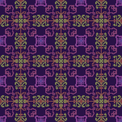 Traditional Balkan embroidery pattern seamless ,purple tone pixels