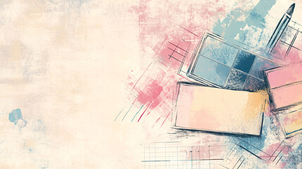 Obraz premium A modern abstract pastel artwork featuring layered grid elements with subtle watercolor blending creating a clean and elegant artistic feel