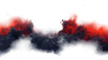 Dynamic red and black smoke explosion abstract digital medium isolated on transparent background