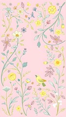 Obraz premium Spring-Themed Floral Line Art Pattern