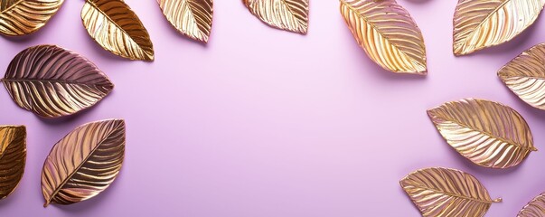 Golden Leaves on Lilac Backdrop Artistic Arrangement 59 char.