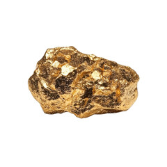Obraz premium Glimmering Gold Nugget Isolated On White Background, Symbolizing Wealth, Prosperity, And Natural Resource Significance In Mining And Geology Industry