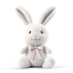 White Bunny Plush Toy with ribbon, isolated on white