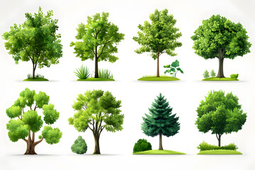 Fototapeta premium Various realistic green trees collection isolated on white background