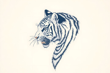Graphic tiger head, roaring  in vintage style, isolated on background. T-shirt design. 