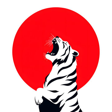 Graphic tiger head, roaring  in vintage style, isolated on background. T-shirt design.