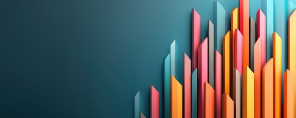 A vibrant abstract design featuring colorful geometric shapes rising against a dark background, creating a dynamic and modern visual effect.