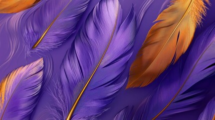 Decorative Feathers in Gold and Purple Tones Abstract