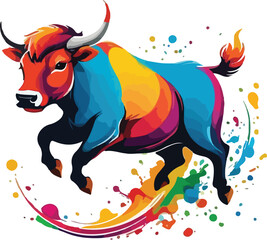 Colorful Ox Illustration vector design, Ox logo and icon Design