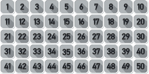 Numbers, 1 to 50 premium logo icon square gray shadow effect black numbers shadow line