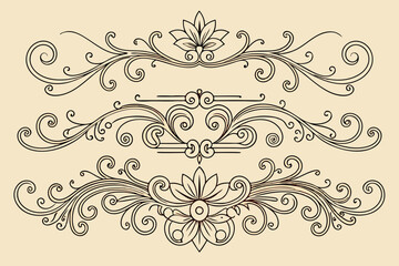 Elegant Vintage Dividers & Ornate Flourishes: Classic Decorative Line Art & Calligraphic Borders