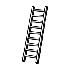 Create a clean, editable stroke vector graphic of a simple ladder leaning against a wall, suitable for various design applications.  Include realistic proportions.