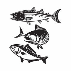 Fish and wild marine animals are isolated on white background. Inhabitants of the sea world, cute, funny underwater creatures dolphin, shark, ocean crabs, sea turtle, shrimp. Flat cartoon illustration