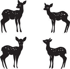 Set of Deer silhouette vector different poses design