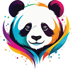 Colorful Panda head Illustration vector design, Panda logo and icon Design