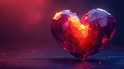 Glowing red heart made interconnected digital lines and geometric shapes pulses with energy against dark background. Concept love, technology, and fusion emotion with futuristic digital innovation.