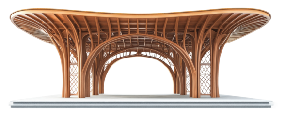 Innovative wooden architecture modern design model studio aerial view isolated on transparent background