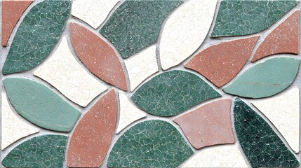 Colorful Mosaic Tile Design with Leaf Shapes and Textured Surface