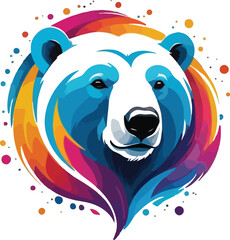 Colorful Polar head Bear Illustration vector design, Polar Bear logo and icon Design