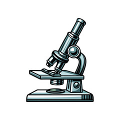 Editable vector illustration of a detailed microscope on a laboratory table, perfect for scientific presentations or educational materials.