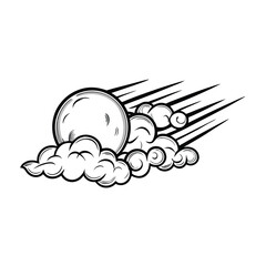 Create a vector illustration of a moon partially obscured by fluffy clouds, featuring an editable stroke for easy customization.  Include subtle stars.