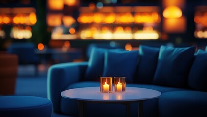 Nighttime Lounge Ambiance: Two Candles on a Table
