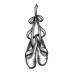 Create a clean, editable vector illustration of a pair of ballet slippers, showcasing intricate details like stitching and ribbons.  High-resolution, suitable for print and web. © makyas