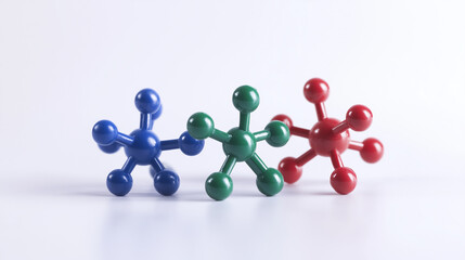 molecular models chemistry blue green and red color isolated on white background
